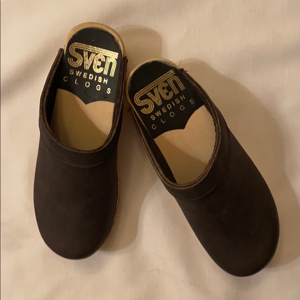 AUTHENTIC SVEN HEELED CLOGS BLACK LEATHER SIZE 7 NEW ⭐️⭐️⭐️⭐️⭐️ - Picture 4 of 12